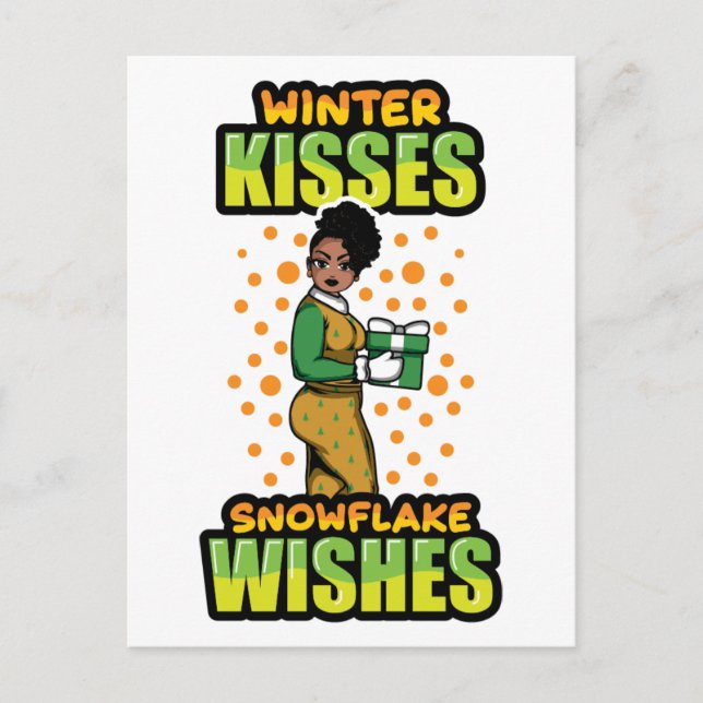 Winter Kisses Snowflake Wishes Black Woman Sista Postcard (Front)