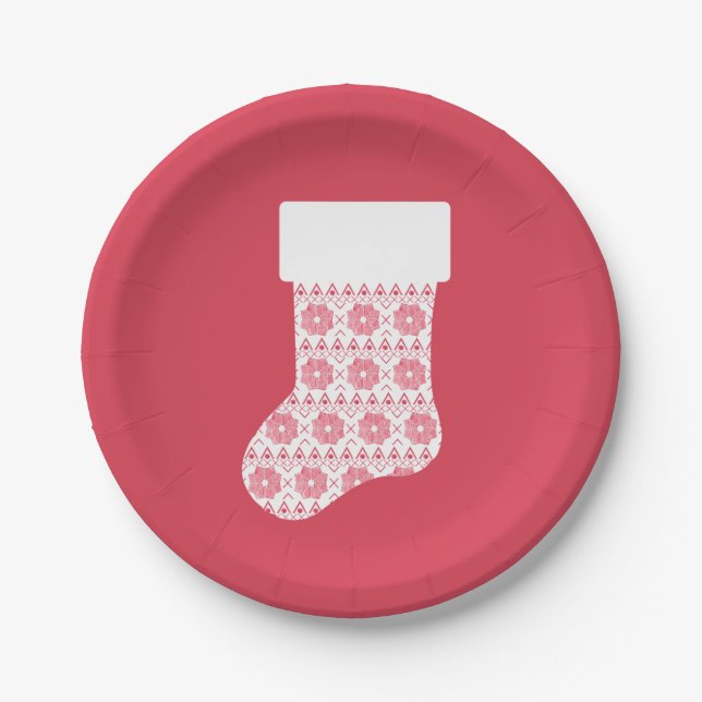 Winter Knit Christmas Stocking Paper Plates (Front)