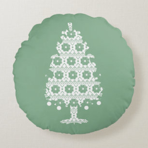 Winter Knit Christmas Tree Round Pillow