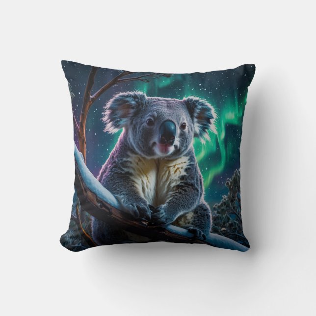 Winter Koala and Southern Lights Cushion (Front)
