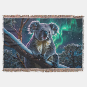 Winter Koala and Southern Lights Throw Blanket