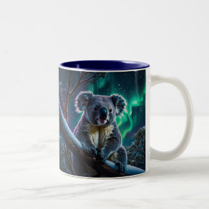 Winter Koala and Southern Lights Two-Tone Coffee Mug