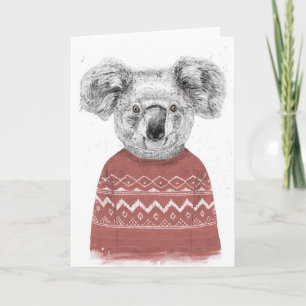 Winter koala (red) holiday card