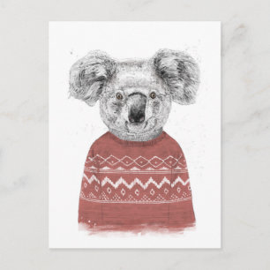 Winter koala (red) postcard