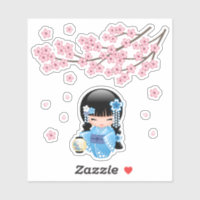 Winter Kokeshi Doll - Blue Kimono Geisha Girl