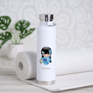 Winter Kokeshi Doll - Blue Kimono Geisha Girl Water Bottle