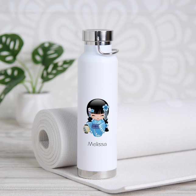 Winter Kokeshi Doll - Blue Kimono Geisha Girl Water Bottle (Yoga (Rotated))