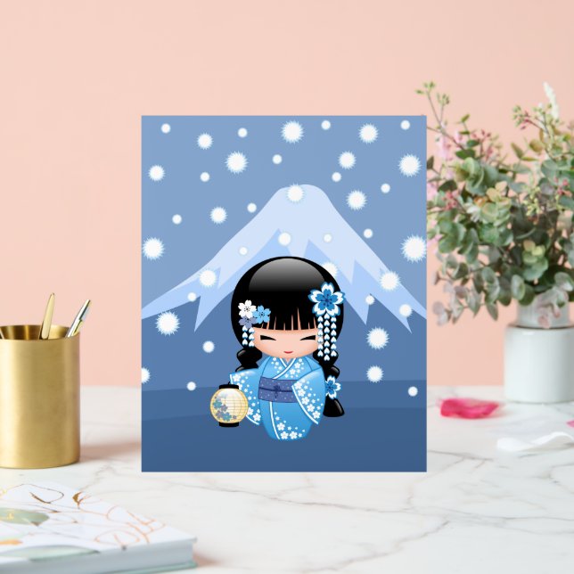 Winter Kokeshi Doll - Blue Mountain Geisha Girl Acrylic Sign (Wedding)