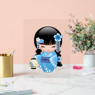 Winter Kokeshi Doll - Blue Mountain Geisha Girl Acrylic Sign