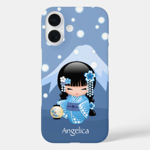 Winter Kokeshi Doll - Blue Mountain Geisha Girl iPhone 16 Case