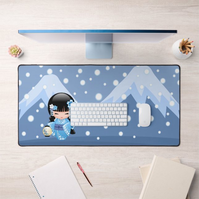 Winter Kokeshi Doll - Blue Mountain Geisha Girl Desk Mat (Office 1)