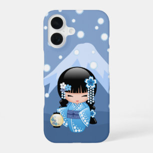 Winter Kokeshi Doll - Blue Mountain Geisha Girl iPhone 16 Case