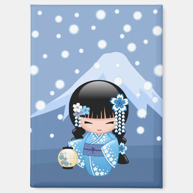 Winter Kokeshi Doll - Blue Mountain Geisha Girl Magnet (Front)