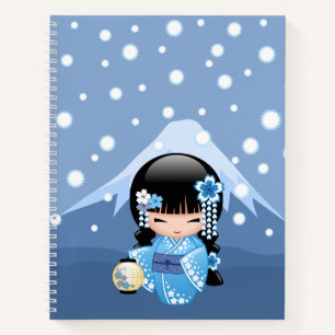 Winter Kokeshi Doll - Blue Mountain Geisha Girl Notebook