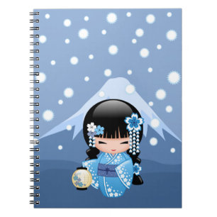 Winter Kokeshi Doll - Blue Mountain Geisha Girl Notebook