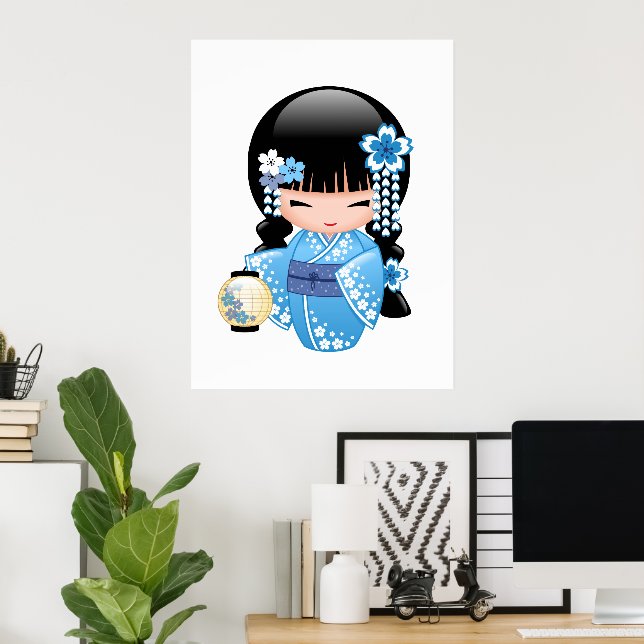 Winter Kokeshi Doll - Blue Mountain Geisha Girl Poster (Home Office)