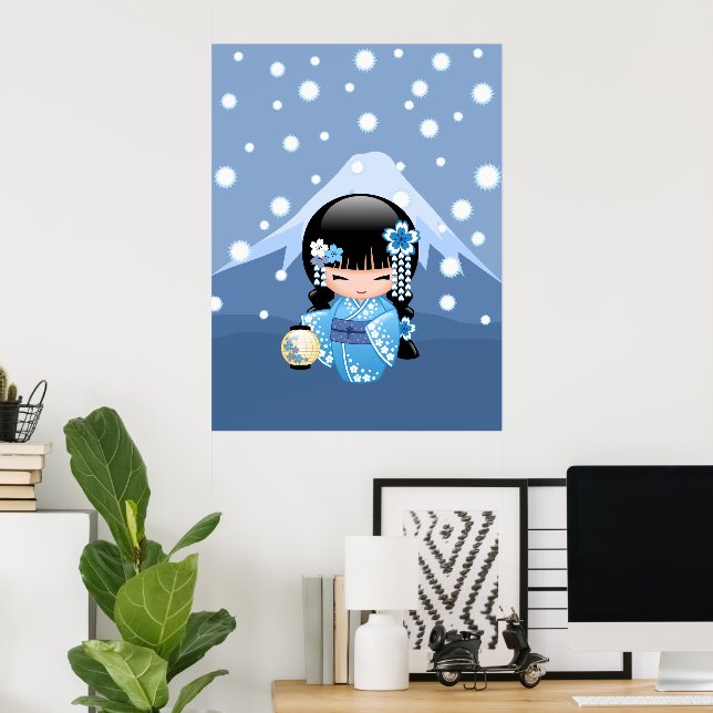 Winter Kokeshi Doll - Blue Mountain Geisha Girl Poster (Home Office)