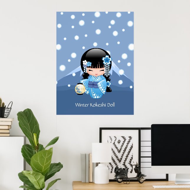 Winter Kokeshi Doll - Blue Mountain Geisha Girl Poster (Home Office)