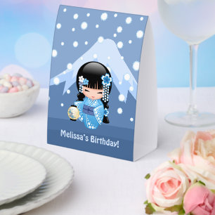 Winter Kokeshi Doll Cute Geisha Girl Blue Mountain