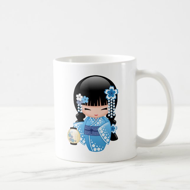 Winter Kokeshi Doll - Cute Japanese Geisha Girl Coffee Mug (Right)