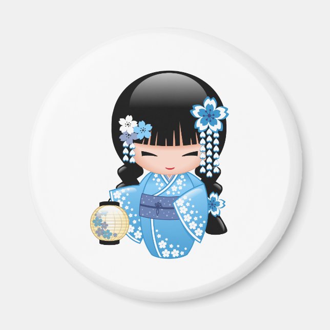 Winter Kokeshi Doll - Cute Japanese Geisha Girl Magnet (Front)