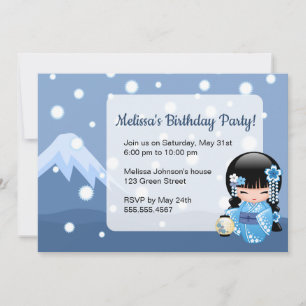 Winter Kokeshi Doll - Geisha Girl Birthday Party Invitation