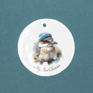 Winter Kookaburra Wishes, custom Ceramic Tree Decoration