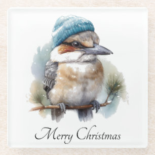 Winter Kookaburra Wishes, custom Glass Coaster