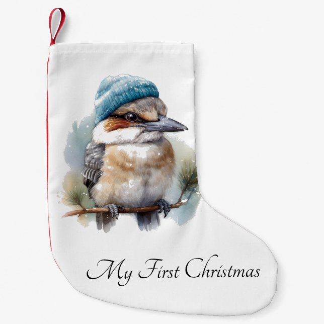 Winter Kookaburra Wishes, custom Small Christmas Stocking (Front)