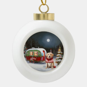 Winter Labrador Caravan Christmas Adventure Ceramic Ball Christmas Ornament