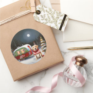 Winter Labrador Caravan Christmas Adventure Classic Round Sticker