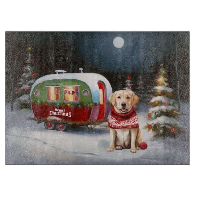 Winter Labrador Caravan Christmas Adventure Cutting Board (Front)
