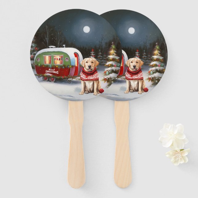 Winter Labrador Caravan Christmas Adventure Hand Fan (Front and Back)