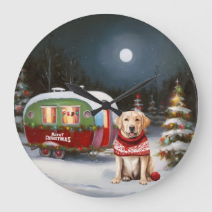 Winter Labrador Caravan Christmas Adventure Large Clock