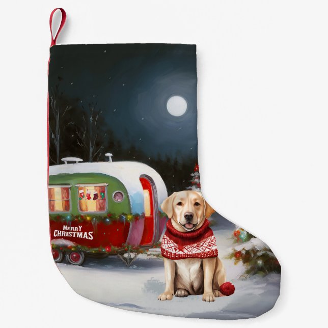 Winter Labrador Caravan Christmas Adventure Small Christmas Stocking (Front)
