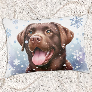 Winter Labrador Retriever Puppy Dog Holiday Decorative Cushion