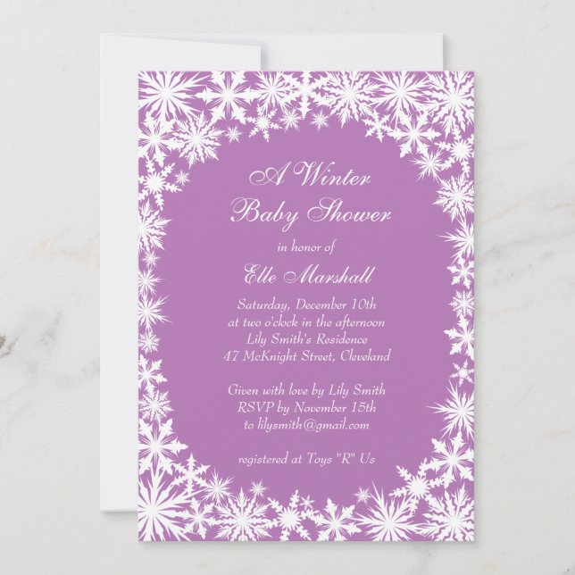 Winter Lace Baby Shower Invitation in Lilac (Front)