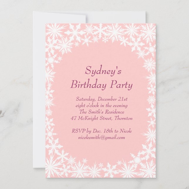 Winter Lace Birthday Party Invitation - light pink (Front)