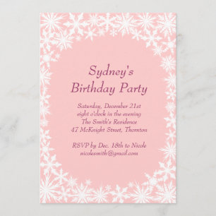 Winter Lace Birthday Party Invitation - light pink