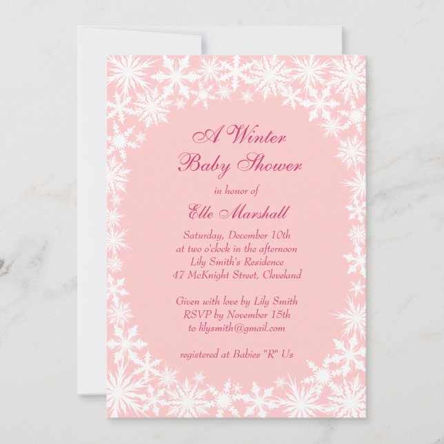 Winter Lace on Blush Baby Shower Invitation (Front)