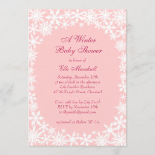 Winter Lace on Blush Baby Shower Invitation