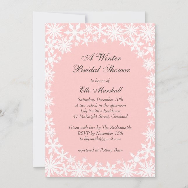 Winter Lace on Blush Bridal Shower Invitation (Front)