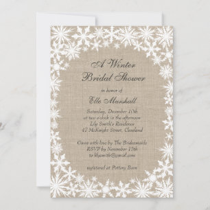 Winter Lace on Burlap Bridal Shower Invitation