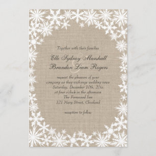 Winter Lace on Burlap Wedding Invitation