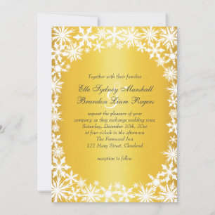 Winter Lace on Gold Wedding Invitation