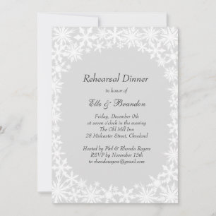 Winter Lace on Grey Rehearsal Dinner Invitation