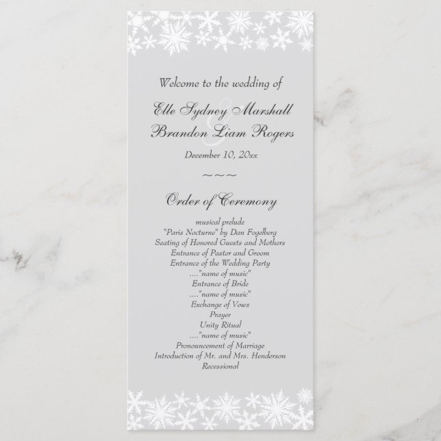 Winter Lace on Grey Wedding Program Programme (Front)
