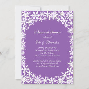 Winter Lace on Purple Rehearsal Dinner Invitation