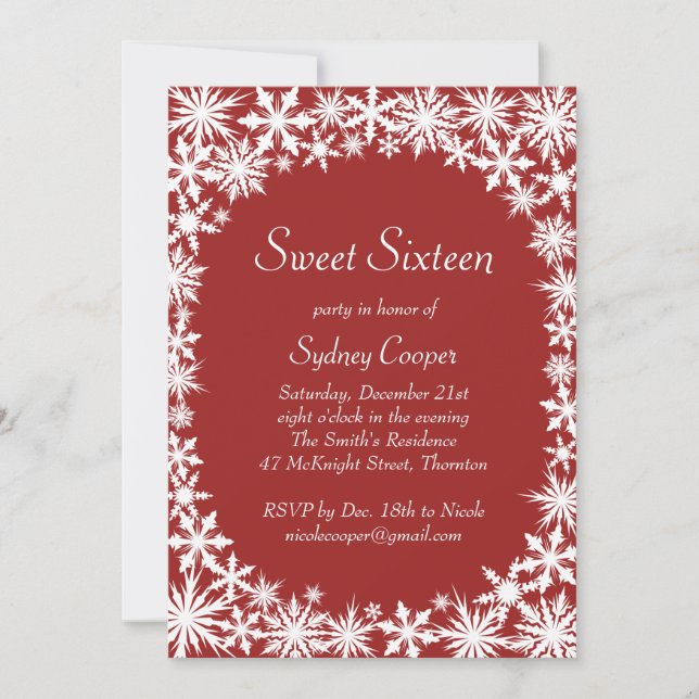 Winter Lace Sweet Sixteen Invitation - red (Front)