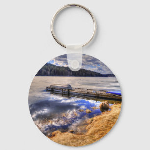 Winter Lake and Kayak Wilderness Landscape Key Ring